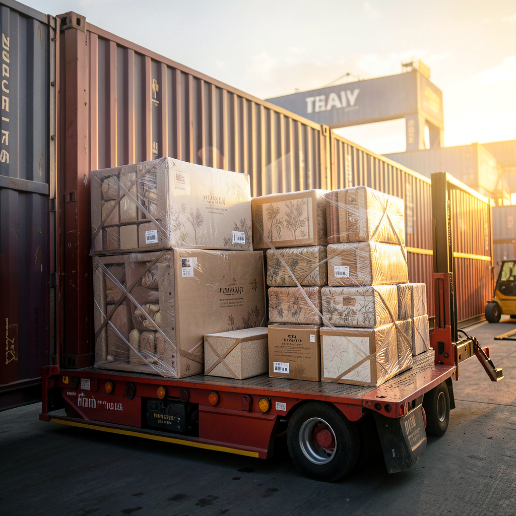 EXPORT CONTAINERS BEING LOADED WITH PREMIUM PACKAGED HOME DECOR PRODUCTS